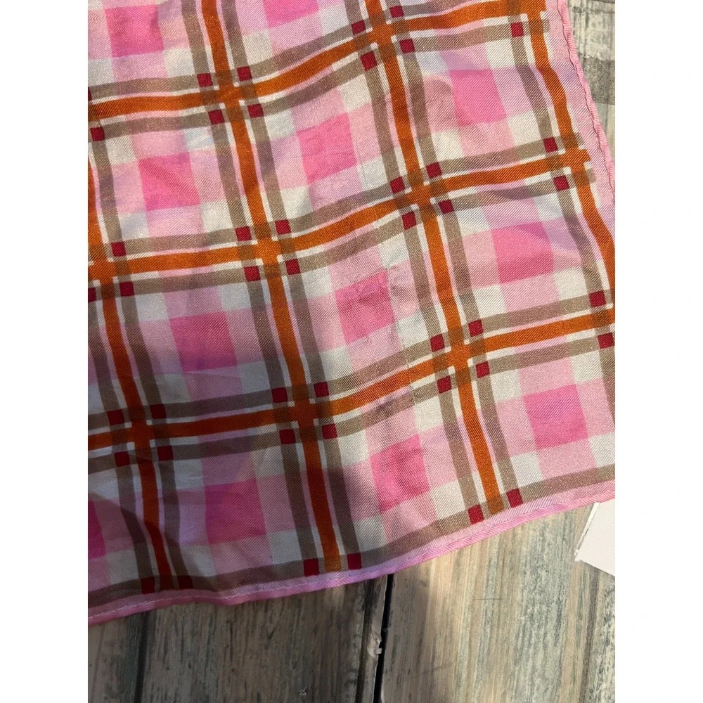 Vintage Glentex 100% Silk Pink Plaid Rectangle Scarf 1960s Mod Twee Checker‎